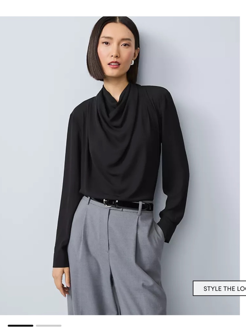NWT Ann Taylor Mixed Media Black Cowl Neck Blouse - XS